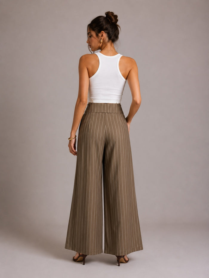 Vertical Pinstripe Turn-Down Lapel High Waist Pleated Wide Leg Tailored Pants – Premium 4 | RICALOUX