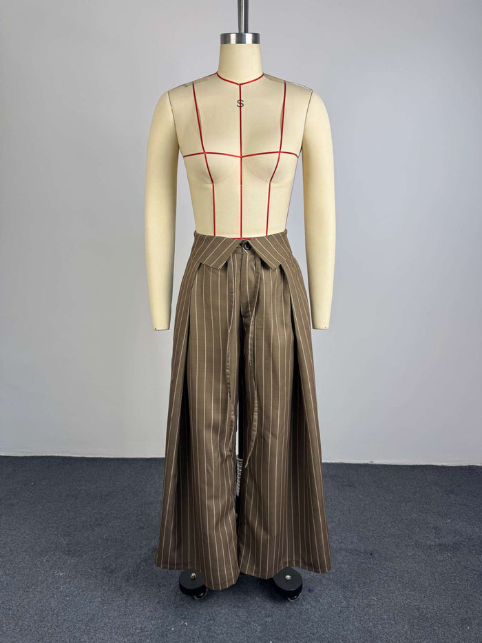 Vertical Pinstripe Turn-Down Lapel High Waist Pleated Wide Leg Tailored Pants – Premium 4 | RICALOUX