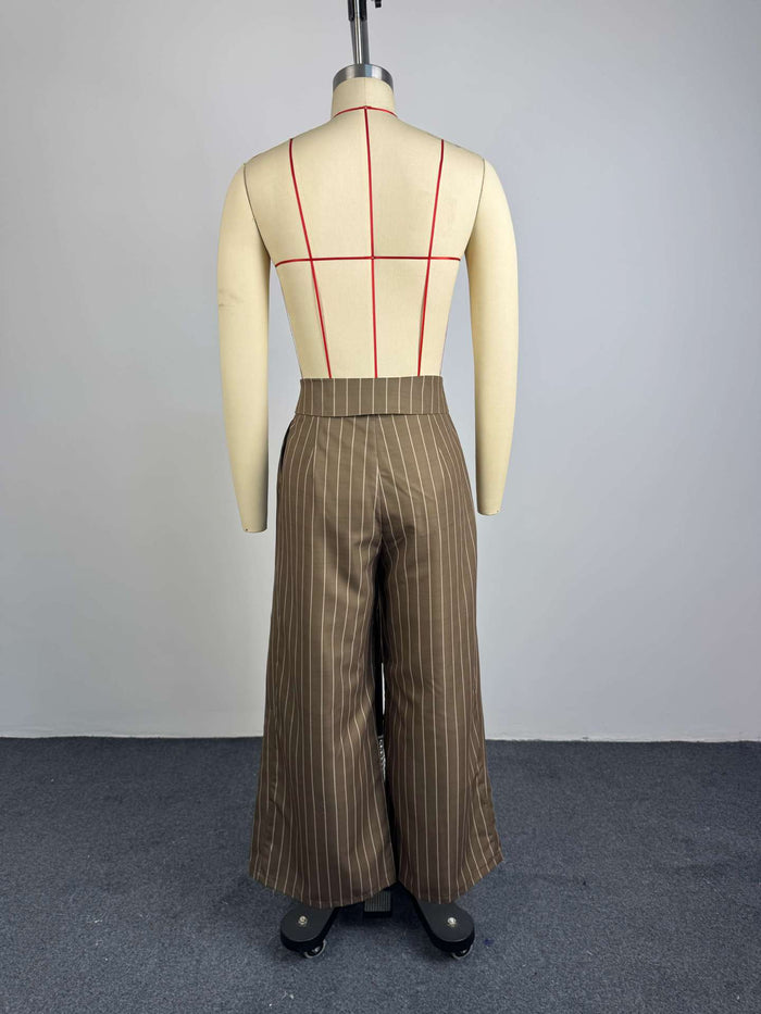 Vertical Pinstripe Turn-Down Lapel High Waist Pleated Wide Leg Tailored Pants – Premium 4 | RICALOUX