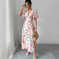 Waist-cinching Figure-flattering Short-sleeved Slit Dress – Premium 0 | RICALOUX