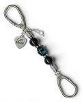 LD Keyfinder Whisker Dreams-Mini keychain with black obsidian beads, blue foil cat head, and Cat Mom heart charm.