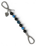 LD Keyfinder Whisker Dreams beaded keychain with black obsidian, blue foil glass, cat head charm, and Cat Mom heart tag.