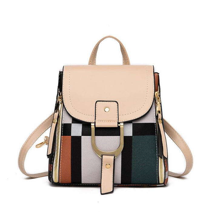 Women Grid Backpacks Female School Bag Girls Travel Bag - RICALOUX