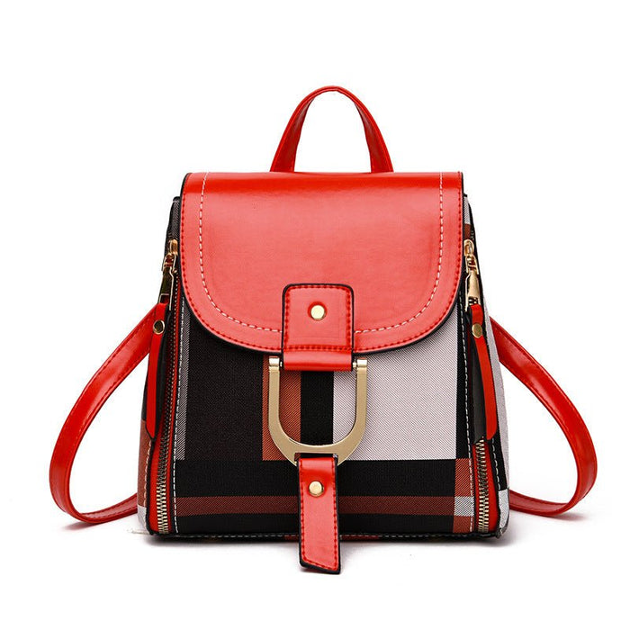 Women Grid Backpacks Female School Bag Girls Travel Bag - RICALOUX