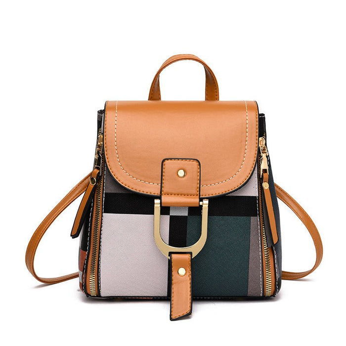 Women Grid Backpacks Female School Bag Girls Travel Bag - RICALOUX