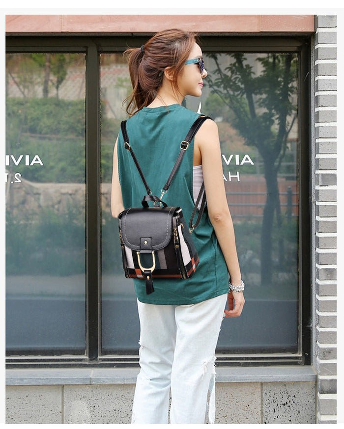 Women Grid Backpacks Female School Bag Girls Travel Bag - RICALOUX