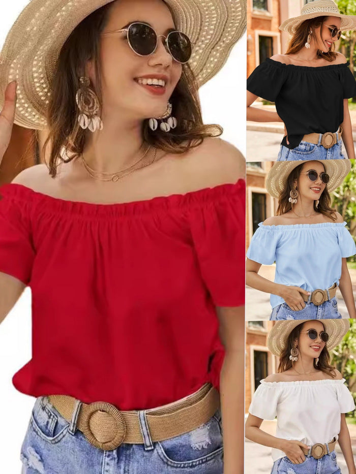 Women Summer Off Shoulder One Shoulder Neck T-Shirt – Premium 4 | RICALOUX