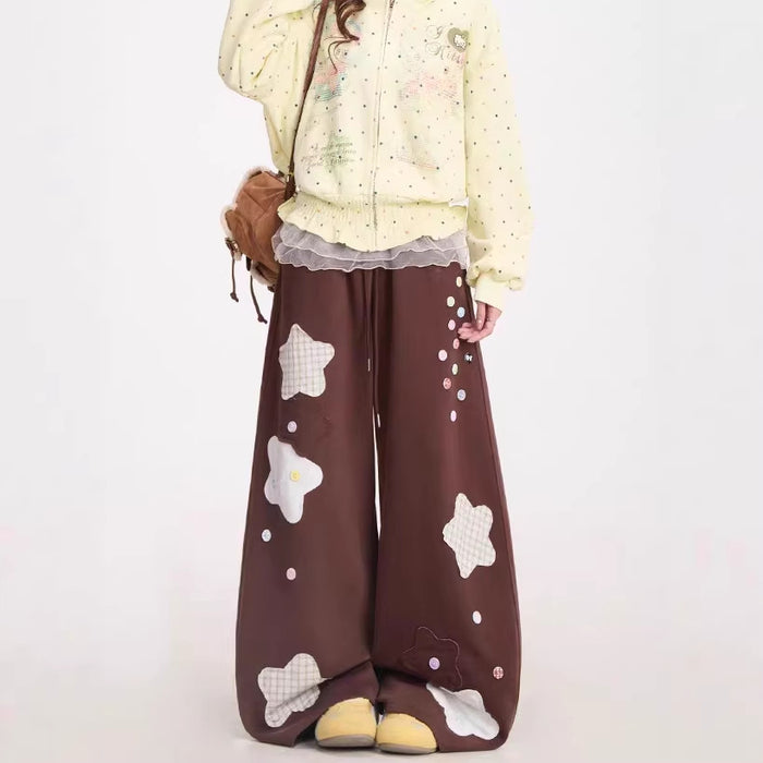 Womens American-Style Retro Quirky Patchwork Plaid Straight-Leg Sweatpants – Premium 0 | RICALOUX