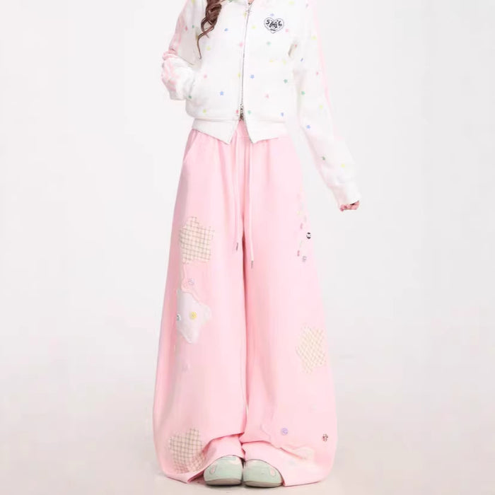 Womens American-Style Retro Quirky Patchwork Plaid Straight-Leg Sweatpants – Premium 0 | RICALOUX