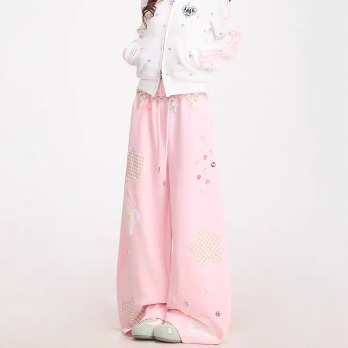 Womens American-Style Retro Quirky Patchwork Plaid Straight-Leg Sweatpants – Premium 0 | RICALOUX