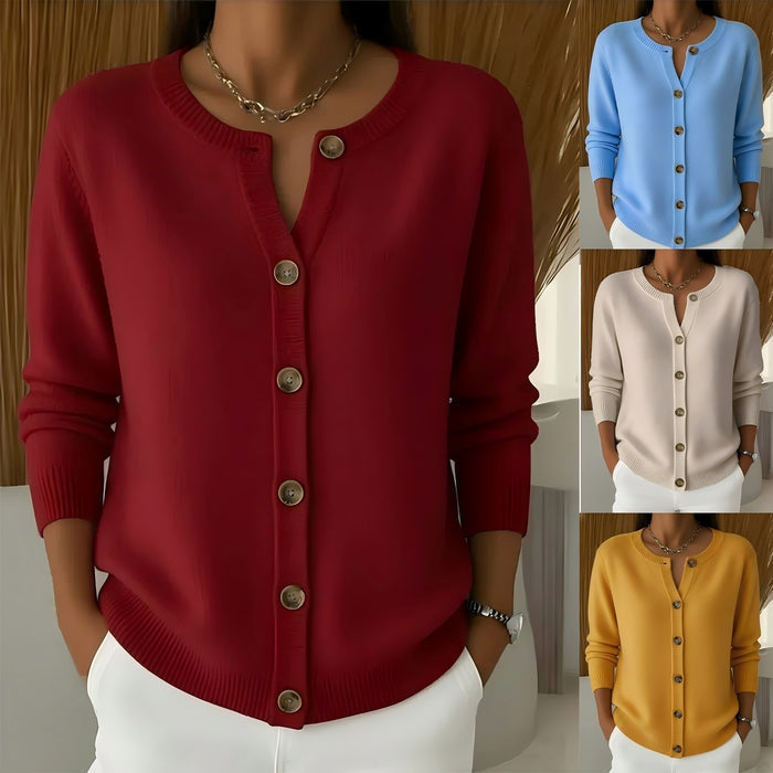 Womens Button-front Cardigan With A Round Neckline Loose-fit Knit Jacket by Ricaloux
