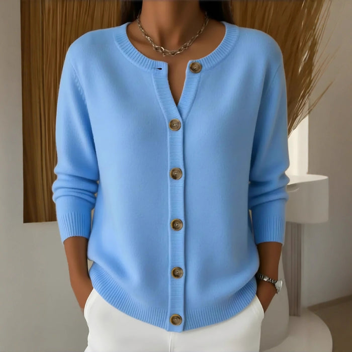 Womens Button-front Cardigan With A Round Neckline Loose-fit Knit Jacket by Ricaloux