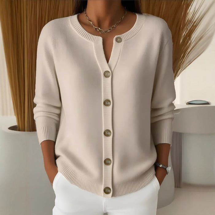 Womens Button-front Cardigan With A Round Neckline Loose-fit Knit Jacket by Ricaloux