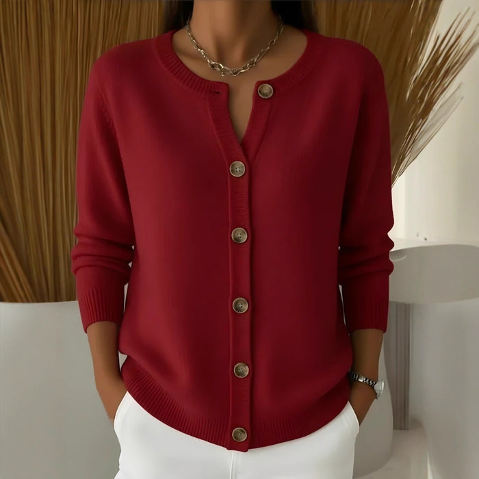 Womens Button-front Cardigan With A Round Neckline Loose-fit Knit Jacket by Ricaloux