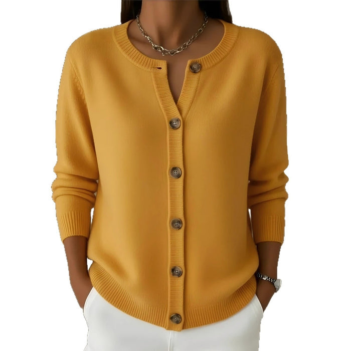 Womens Button-front Cardigan With A Round Neckline Loose-fit Knit Jacket by Ricaloux