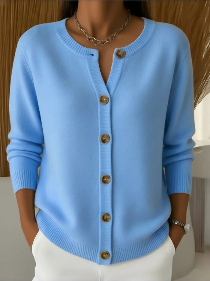 Womens Button-front Cardigan With A Round Neckline Loose-fit Knit Jacket by Ricaloux