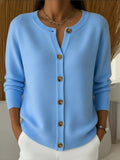 Womens Button-front Cardigan With A Round Neckline Loose-fit Knit Jacket by Ricaloux