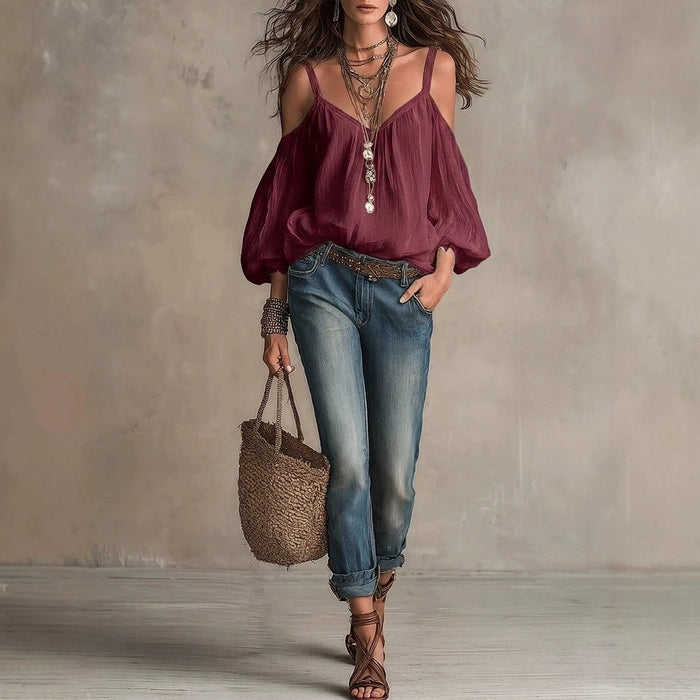 Womens Casual Solid-color Loose-fitting Top – Premium 0 | RICALOUX