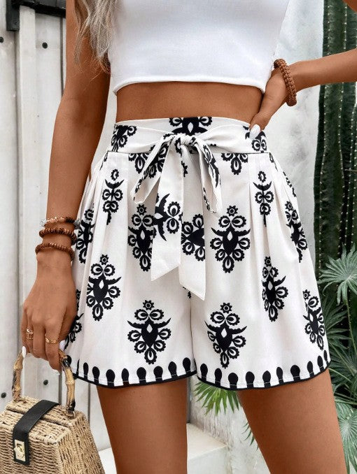 Womens Casual Versatile Printed Slim-fit Wide-leg Shorts – Premium 0 | RICALOUX
