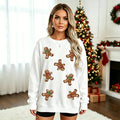 Womens Christmas Gingerbread Man Glittery Loose-Fit Pullover Hoodie by Ricaloux