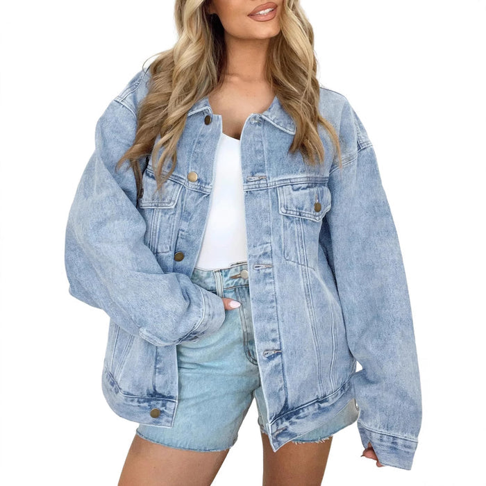 Womens Denim Jacket Long Sleeves by Ricaloux