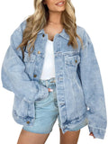 Womens Denim Jacket Long Sleeves by Ricaloux