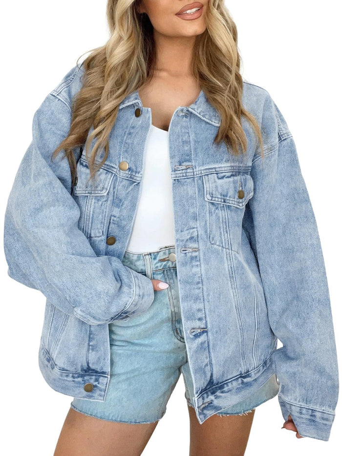 Womens Denim Jacket Long Sleeves by Ricaloux
