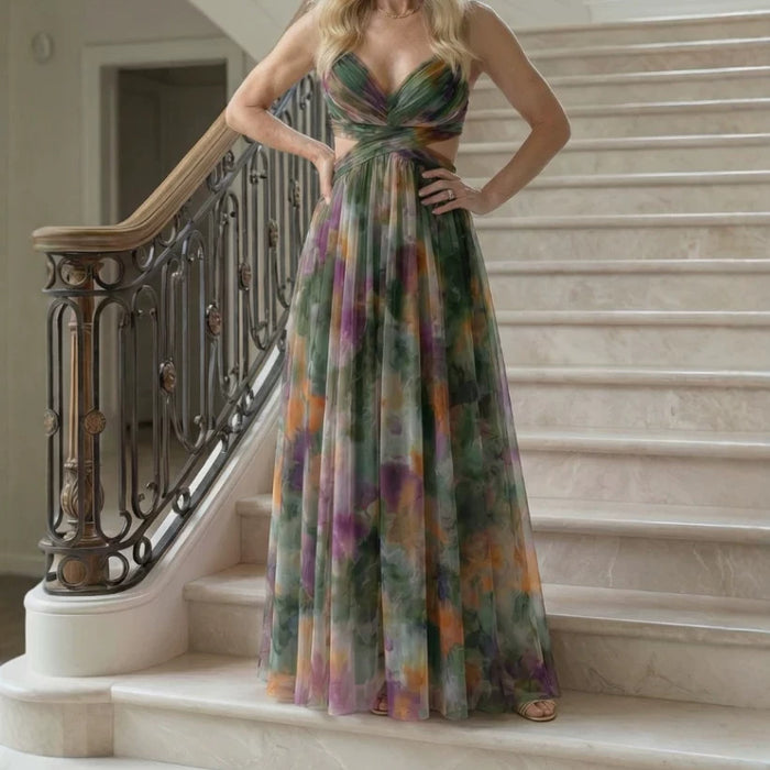 Womens Digital-Print Chiffon Long Dress – Premium 0 | RICALOUX