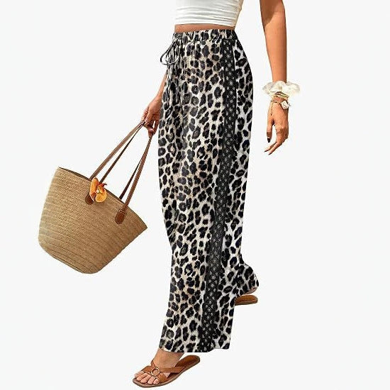 Womens Drawstring-waist Patchwork-lace Casual Loose-fitting Wide-leg Pants With Pockets – Premium 0 | RICALOUX