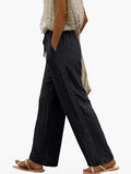 Womens Drawstring-waist Patchwork-lace Casual Loose-fitting Wide-leg Pants With Pockets – Premium 0 | RICALOUX