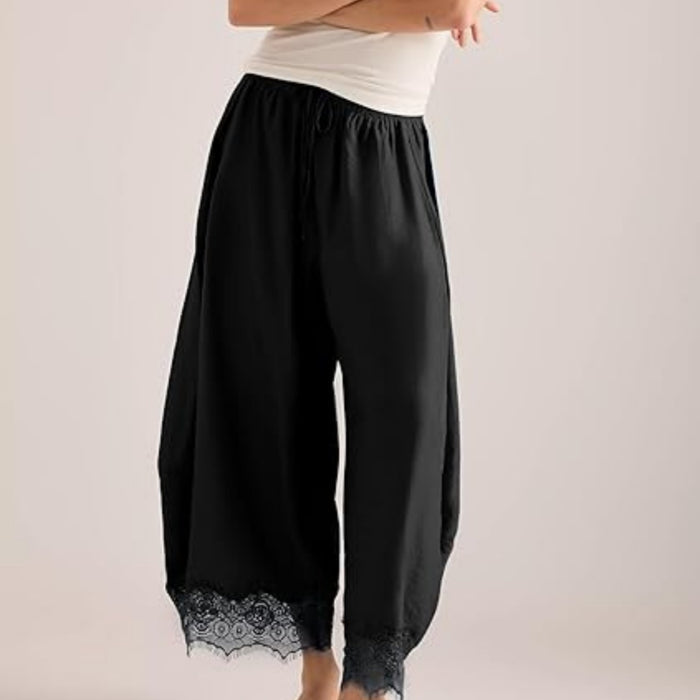 Women's Elastic-waist Lace-panelled Trousers by Ricaloux