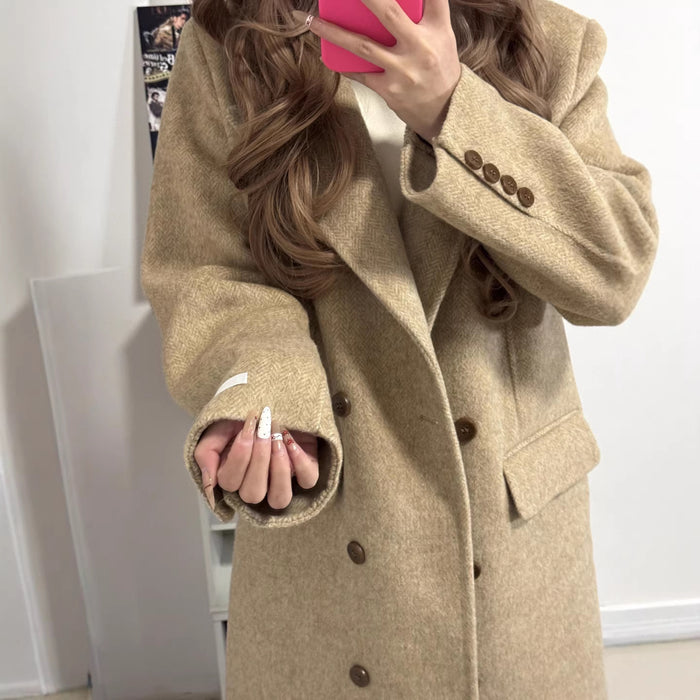 Womens Elegant Korean-Style Wool Coat by Ricaloux