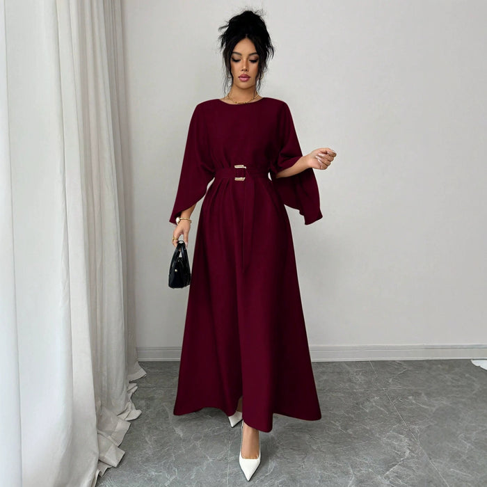 Womens Fashion Round-Neck Defined-Waistline Lace-Up Dress by Ricaloux