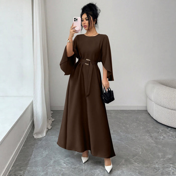 Womens Fashion Round-Neck Defined-Waistline Lace-Up Dress by Ricaloux