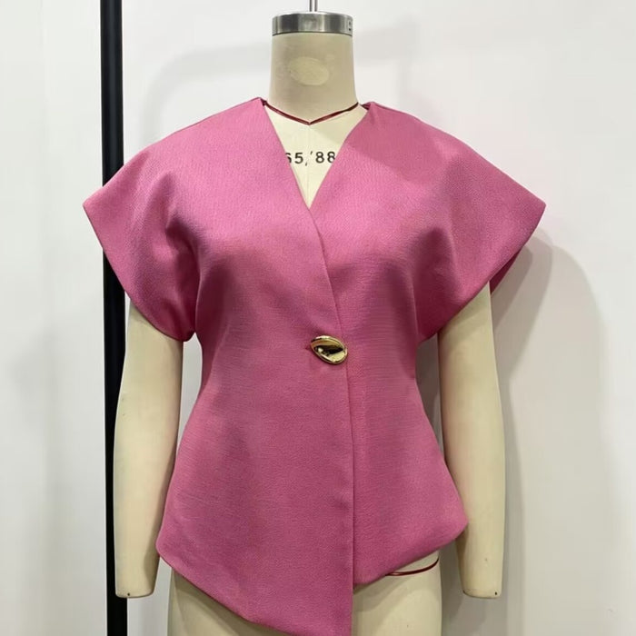 Womens Fashion Versatile Elegant Short-sleeve Blouse – Premium 0 | RICALOUX
