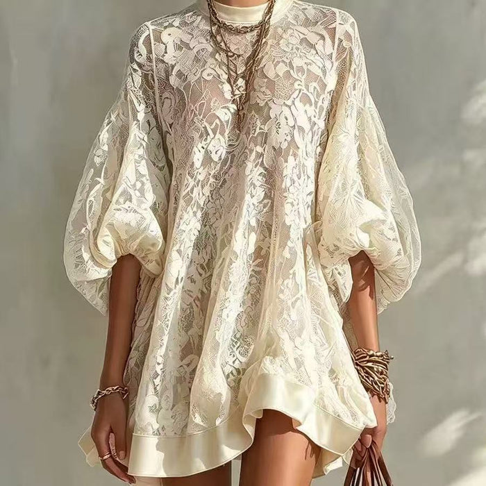 Womens Fashionable Casual Loose-fitting Lace Blouse by Ricaloux