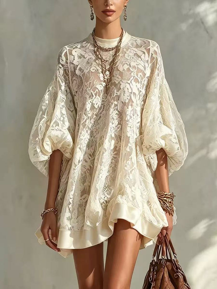 Womens Fashionable Casual Loose-fitting Lace Blouse by Ricaloux