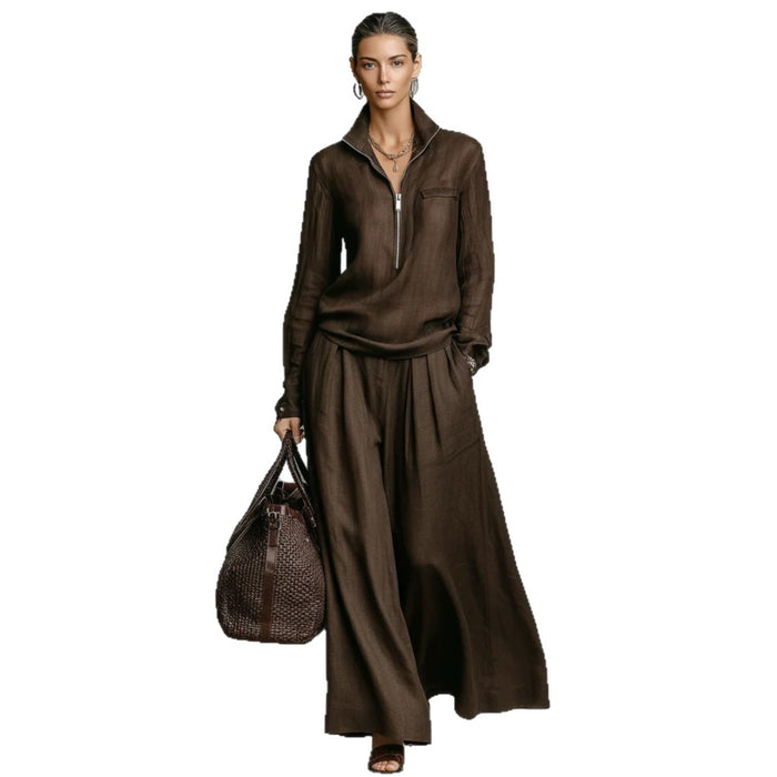 Womens Fashionable Casual Wide-Leg Pants Set With Zippers – Premium 0 | RICALOUX