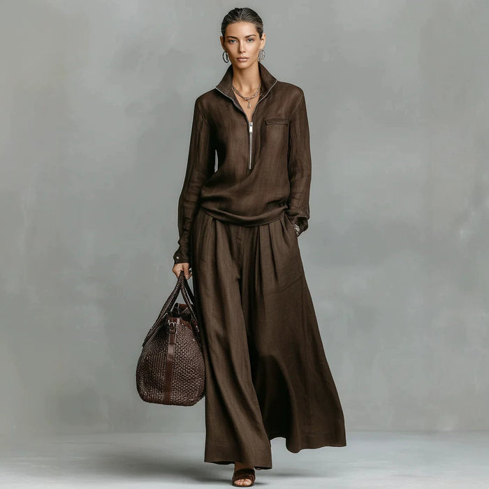 Womens Fashionable Casual Wide-Leg Pants Set With Zippers – Premium 0 | RICALOUX