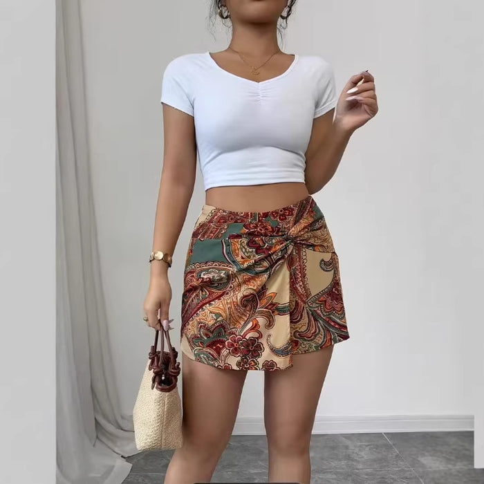 Womens Fashionable Paisley-Print Knotted Wrap Casual Resort Shorts – Premium 0 | RICALOUX