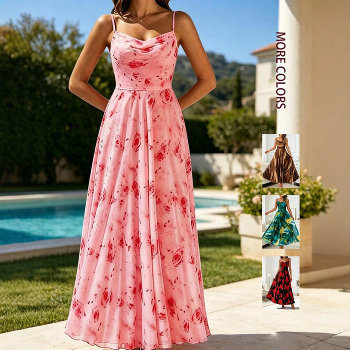 Womens Fashionable Printed Waist-cinching Strap Dress by Ricaloux
