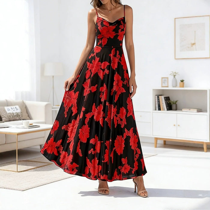 Womens Fashionable Printed Waist-cinching Strap Dress by Ricaloux