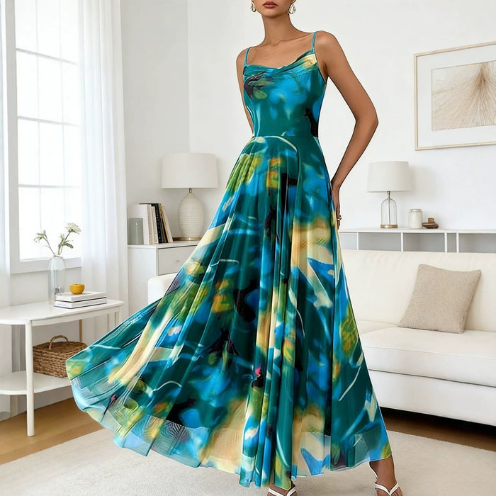 Womens Fashionable Printed Waist-cinching Strap Dress by Ricaloux