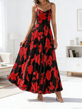 Womens Fashionable Printed Waist-cinching Strap Dress by Ricaloux