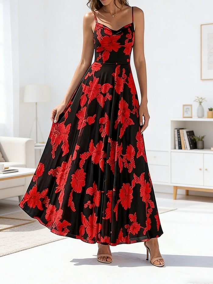 Womens Fashionable Printed Waist-cinching Strap Dress by Ricaloux
