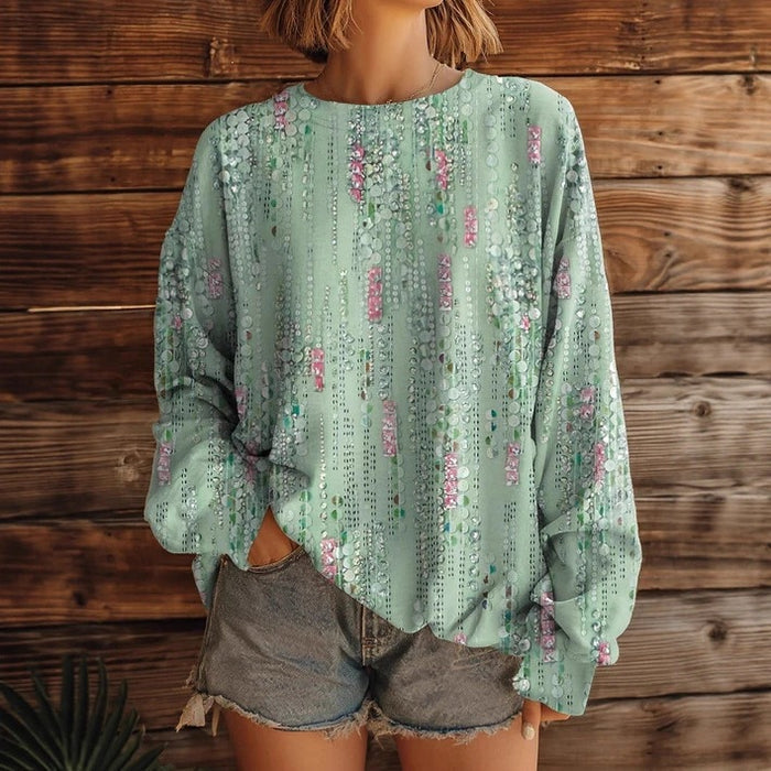Womens Fashionable, Versatile Printed Crew-neck Sweatshirt – Premium 0 | RICALOUX