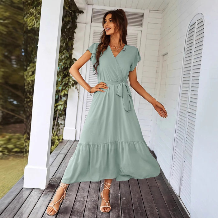 Womens Floral Print Flounce Short-Sleeve Midi Dress – Premium 0 | RICALOUX
