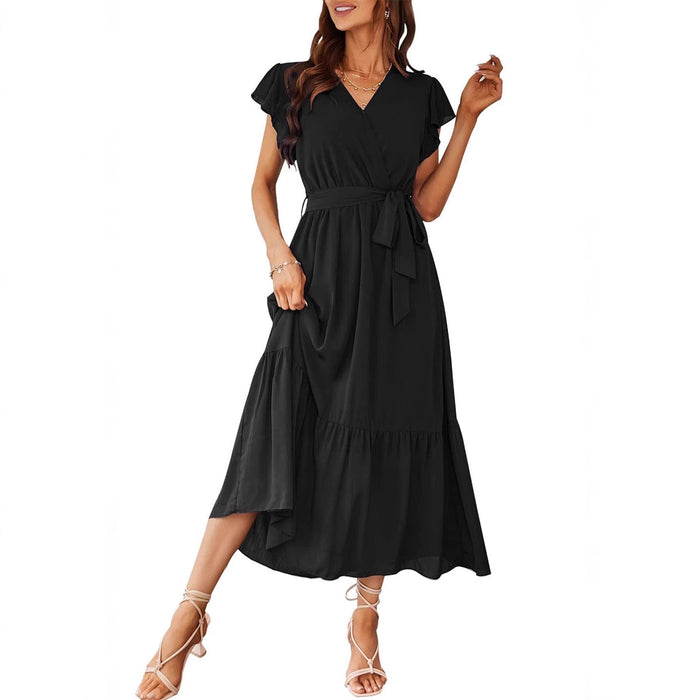 Womens Floral Print Flounce Short-Sleeve Midi Dress – Premium 0 | RICALOUX