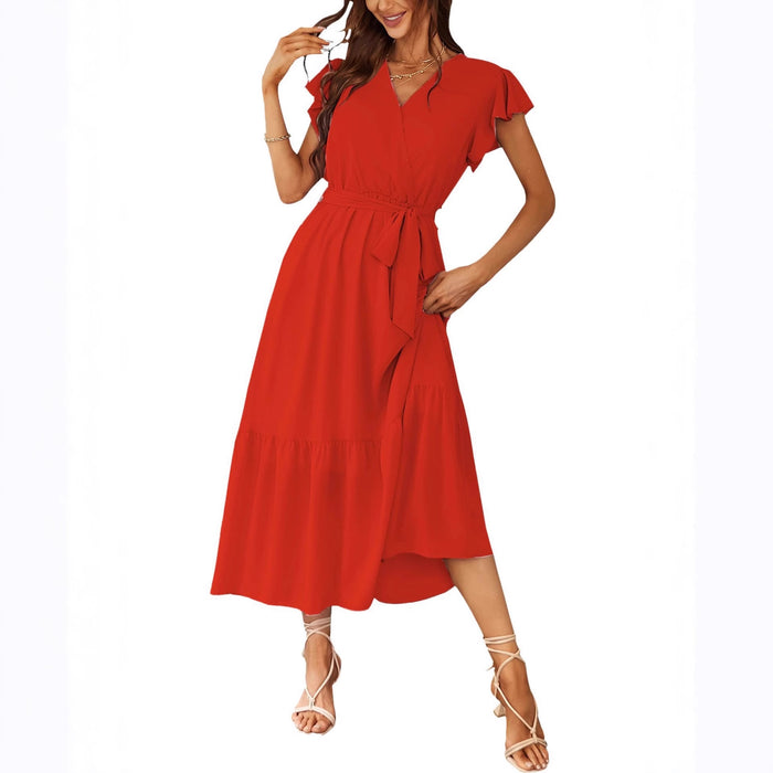 Womens Floral Print Flounce Short-Sleeve Midi Dress – Premium 0 | RICALOUX