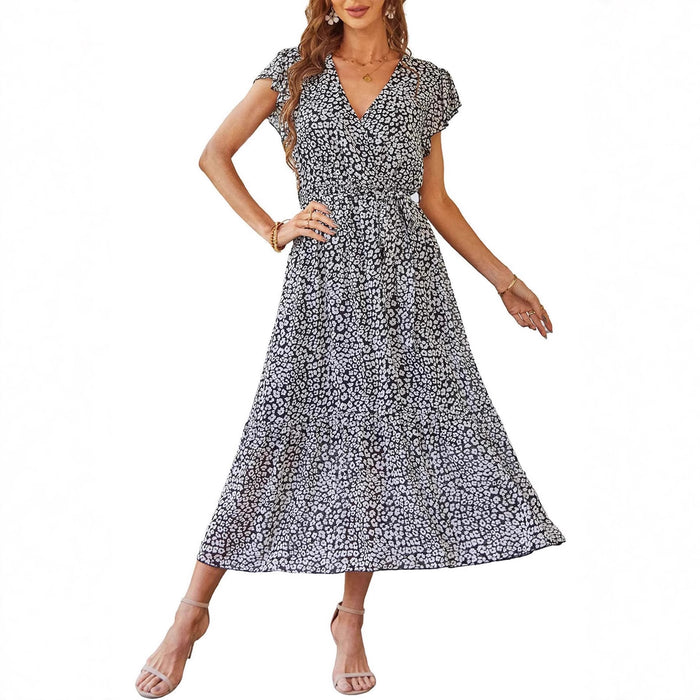 Womens Floral Print Flounce Short-Sleeve Midi Dress – Premium 0 | RICALOUX